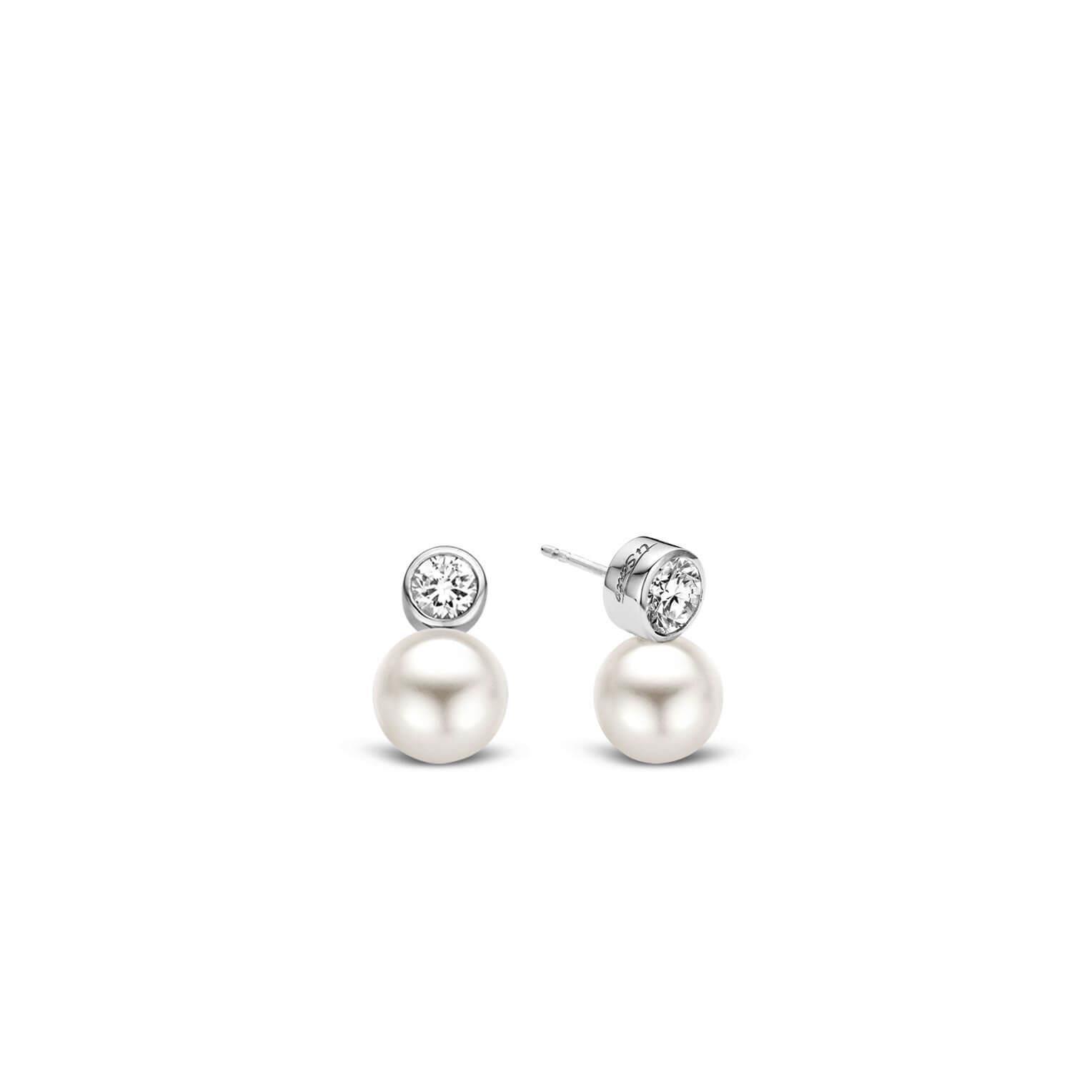 White Pearl & CZ Stud Earrings