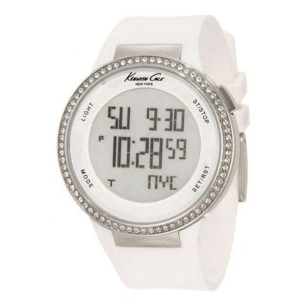 Ladies White Silicone Combo Strap Watch With Crystals