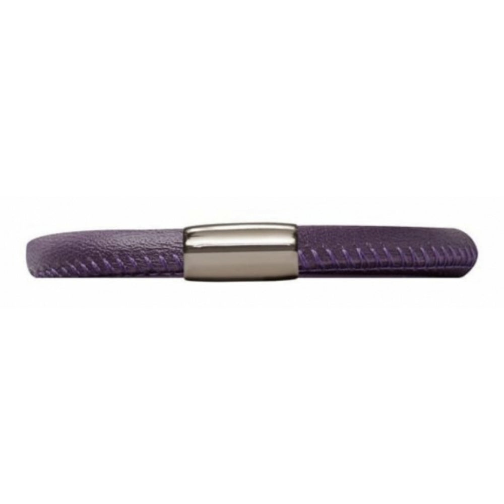 Single Purple Leather Stainless Steel Bracelet