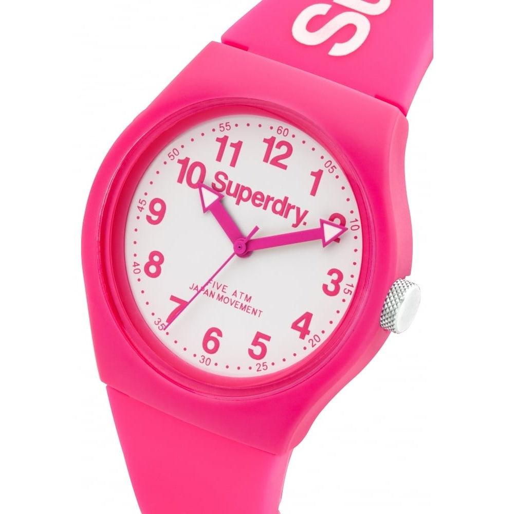 Urban' Neon Pink Silicone Strap Watch With White Dial