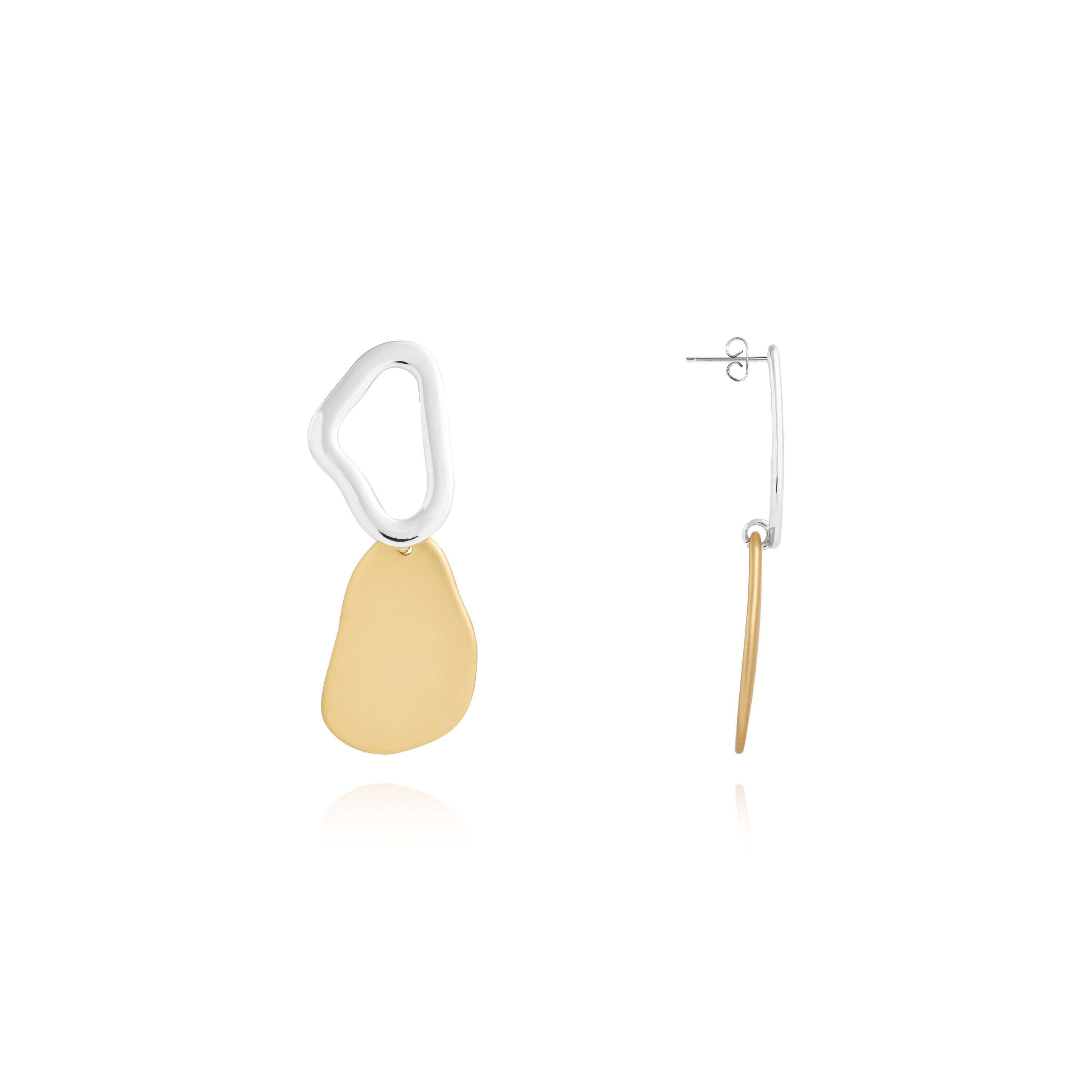 Statement Earrings | Silver And Gold | Two Tone Matte Pebble | Earrings