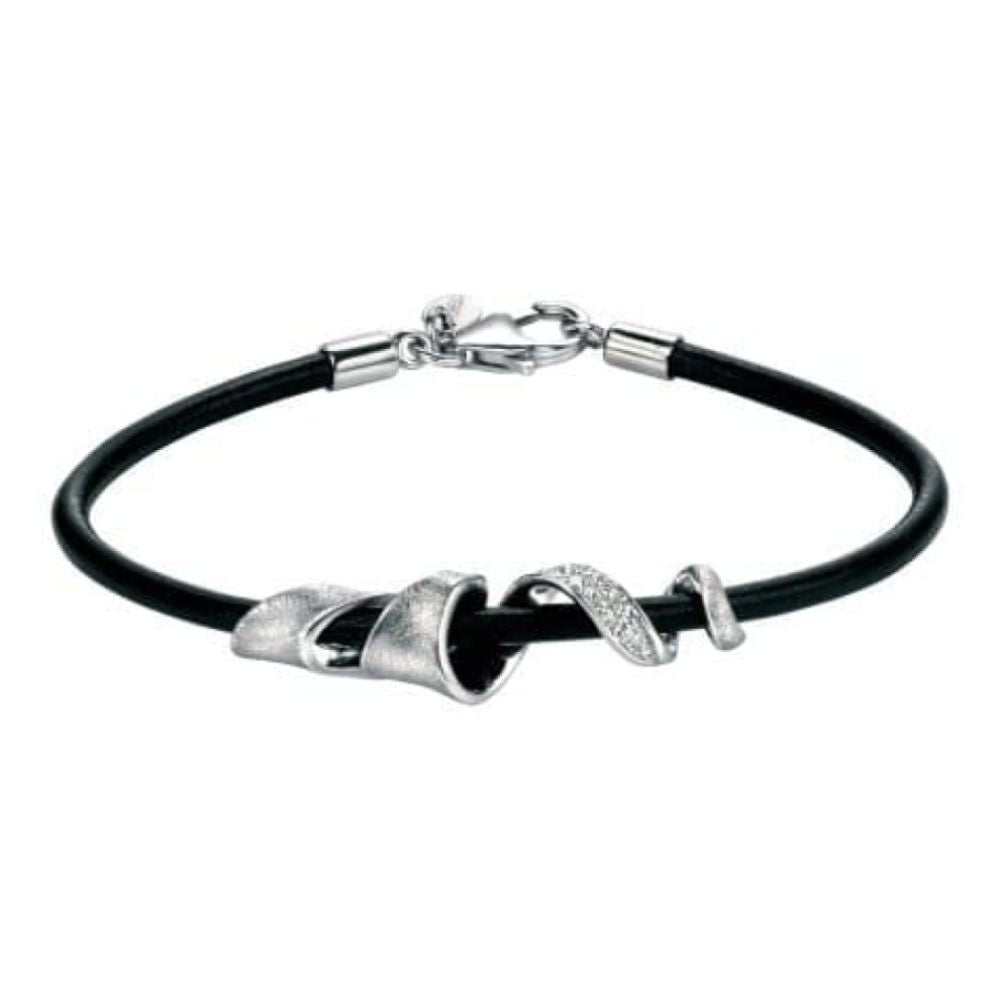 Ladies Leather Stainless Steel Loop Twisted Pendant Bracelet
