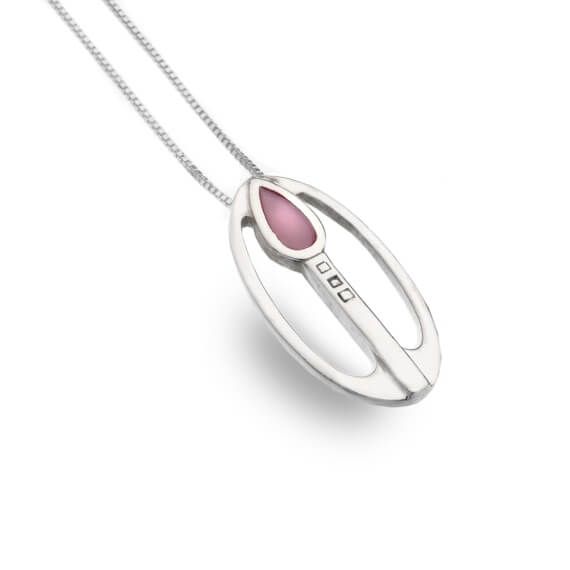 Mackintosh Tulip With Pink MOP Oval Pendant Necklace