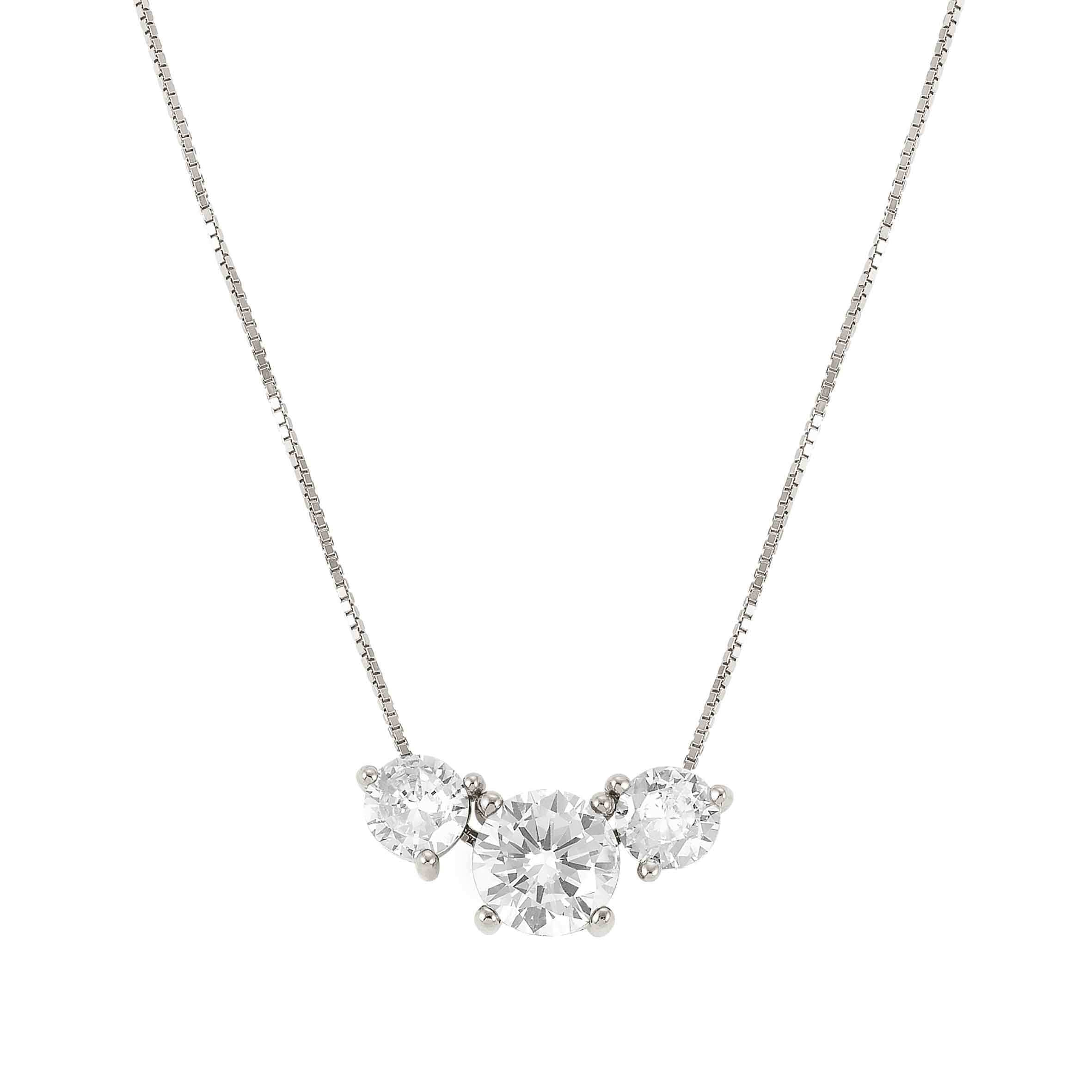 Colour Wave Necklace In Silver & White CZ