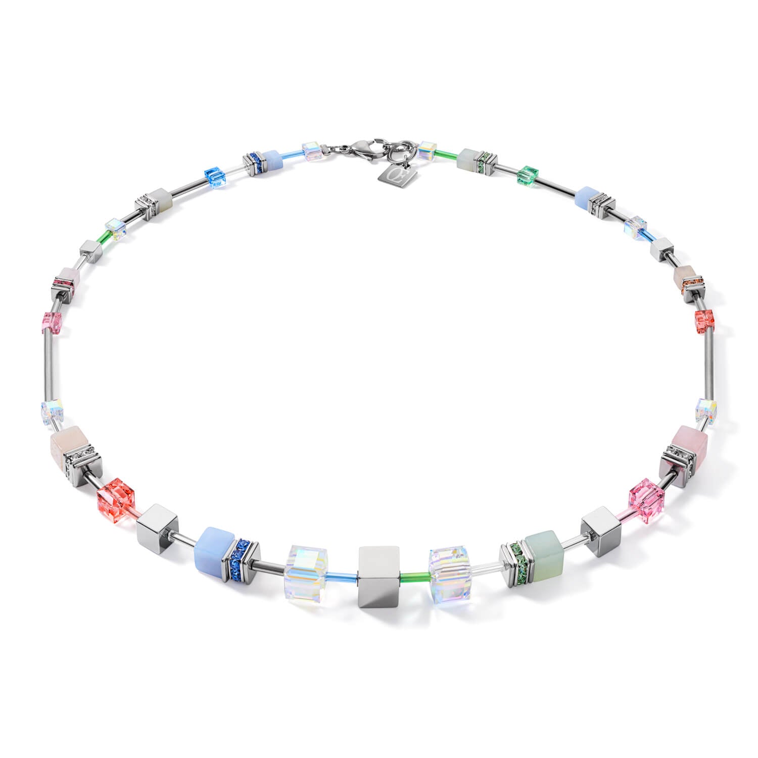 Multitask 4-in-1 Summer Multi Pastel-Silver Geo Cube Necklace
