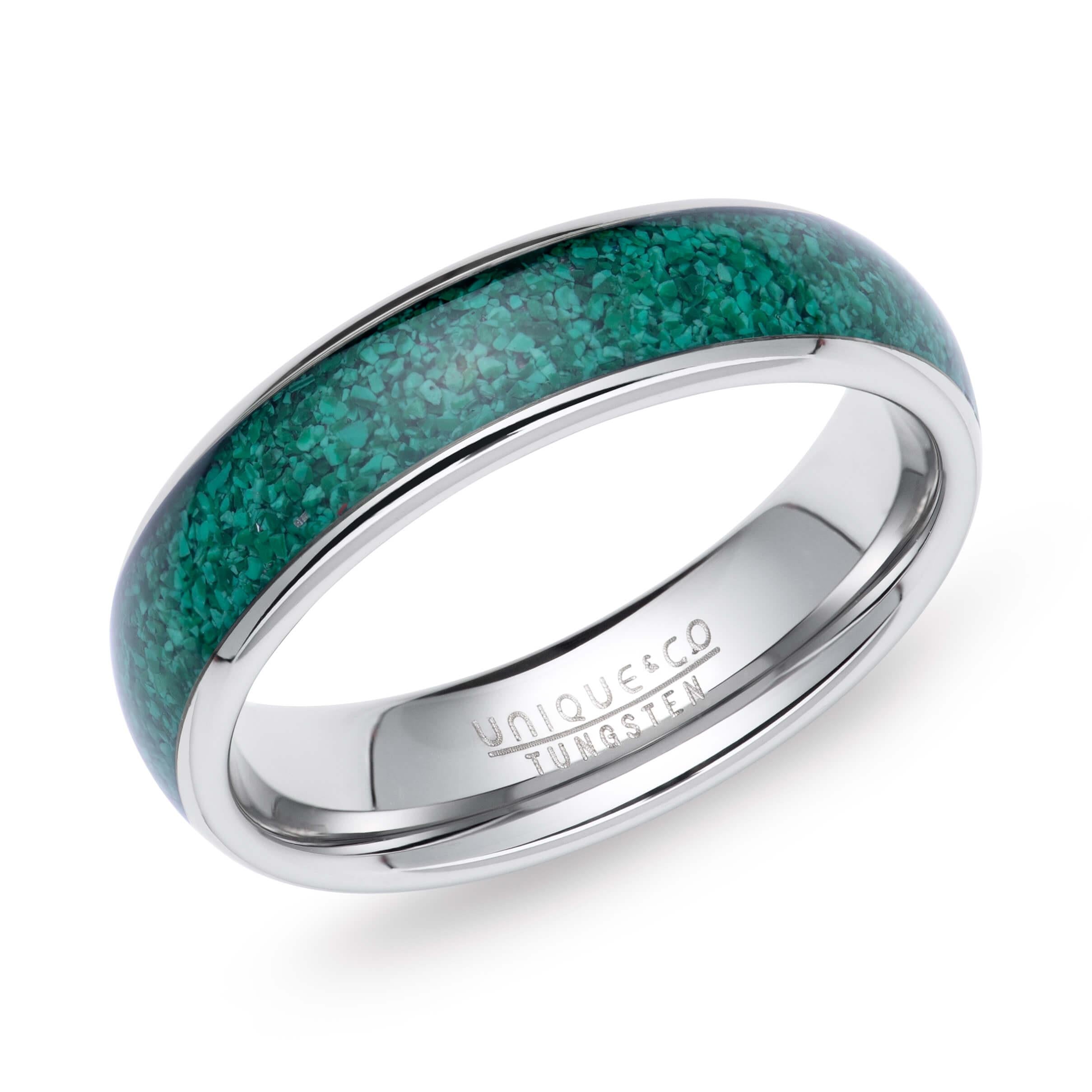 Tungsten Carbide Ring with Malachite Inlay 6mm