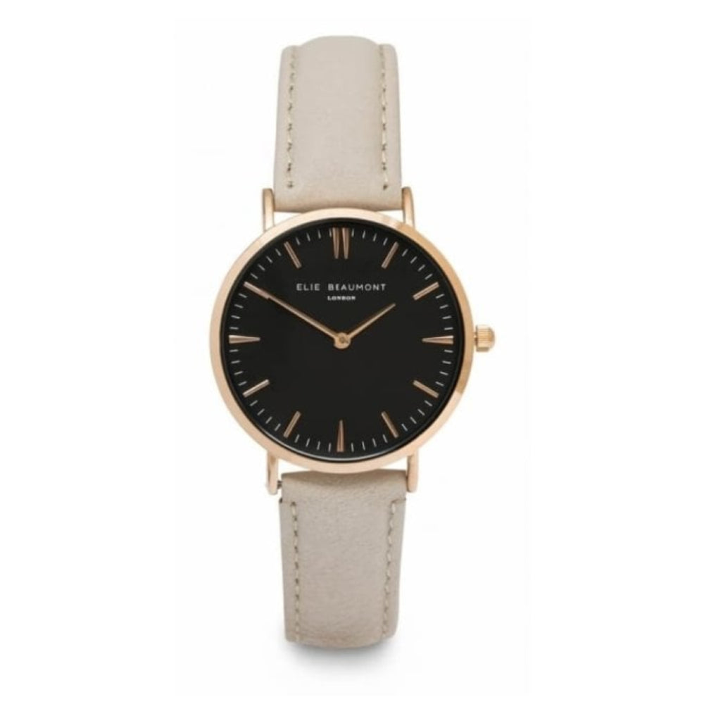 Rose Plated Black Dial Watch with Grey Strap