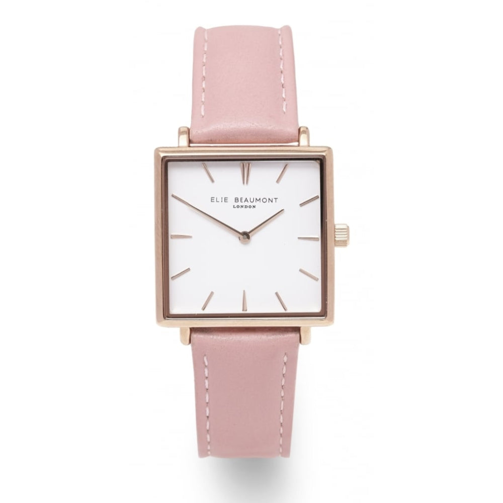 Bayswater Square Rose Gold Case With White Dial & Camel Strap Ladies Watch