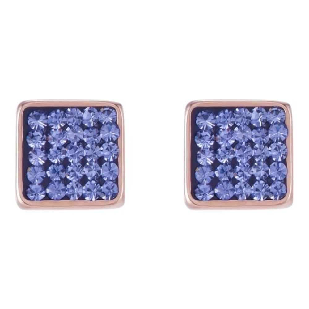 Rose Gold Plated Square Earrings with Stickpin & Violet Swarovski Crystals