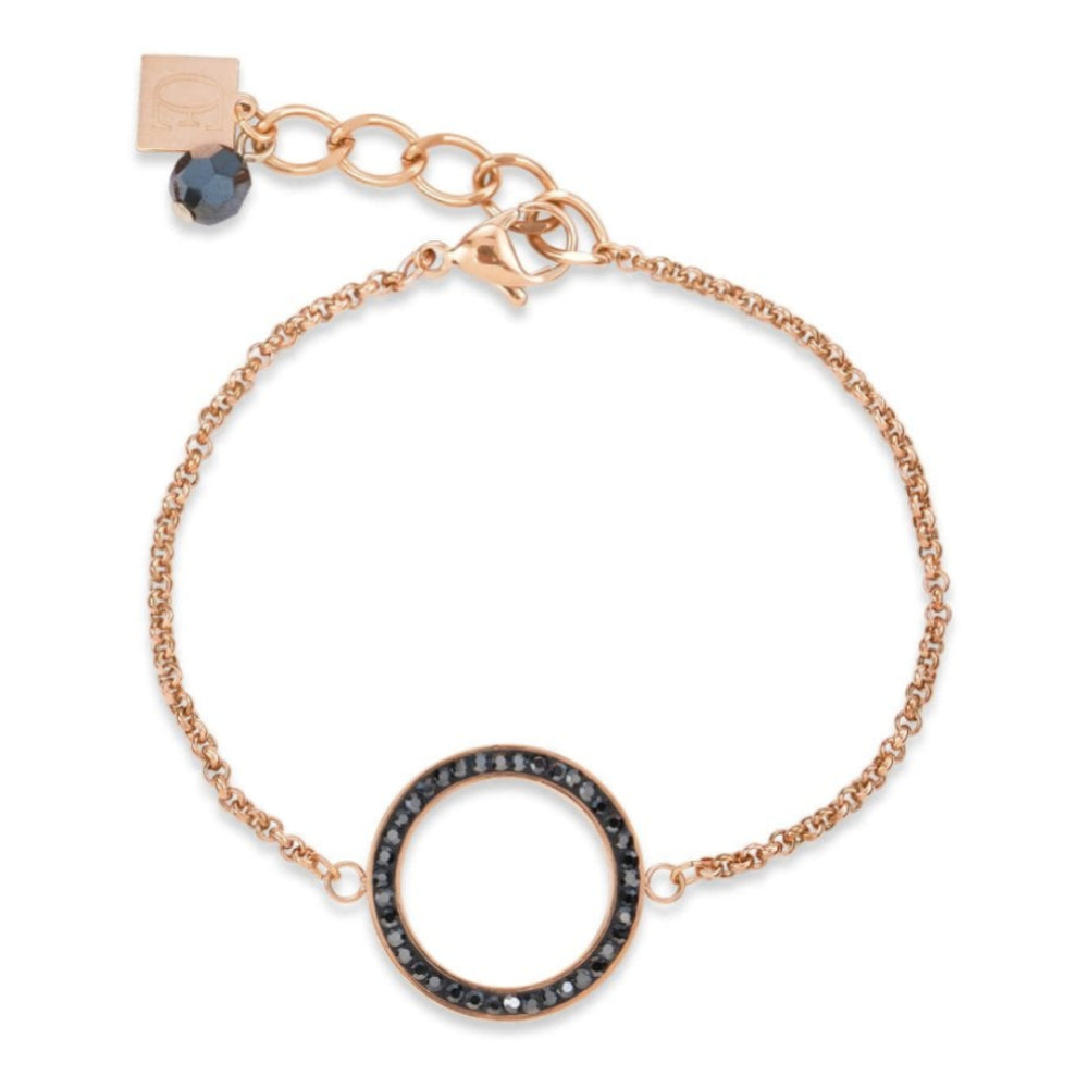 Anthracite Circle Pendant Rose Gold Plated Bracelet