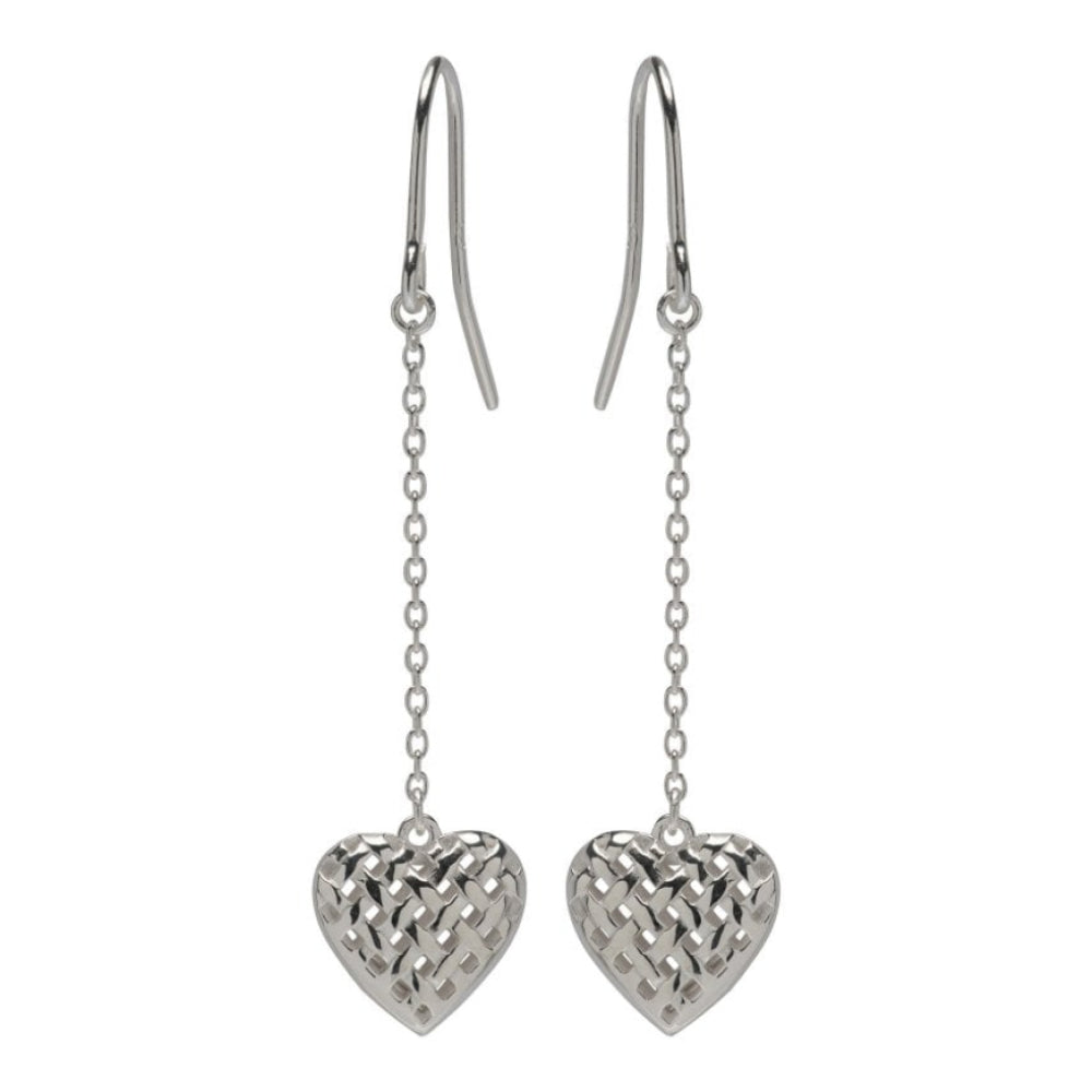 Sterling Silver 925 Square Pattern Heart Earrings