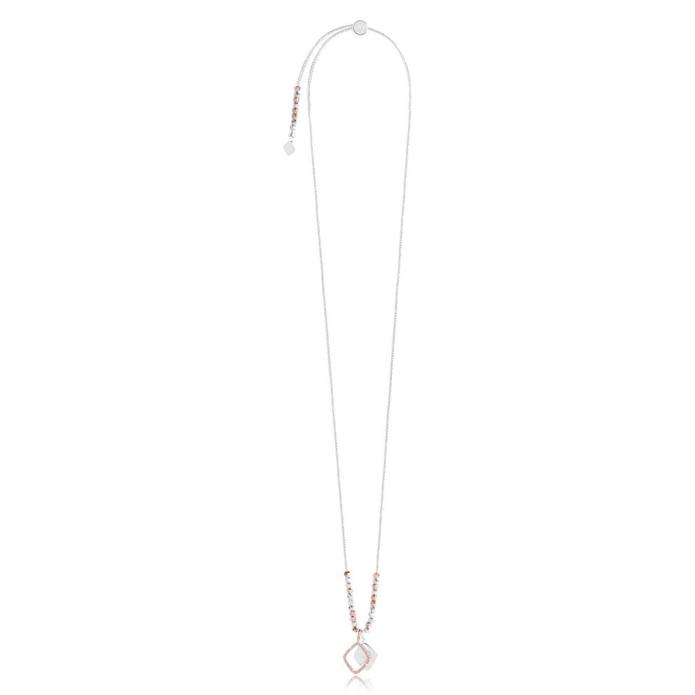 CACI - Shine - Silver Chain With Rose Gold Pave Charm And Silver Stamped Charm - Necklace