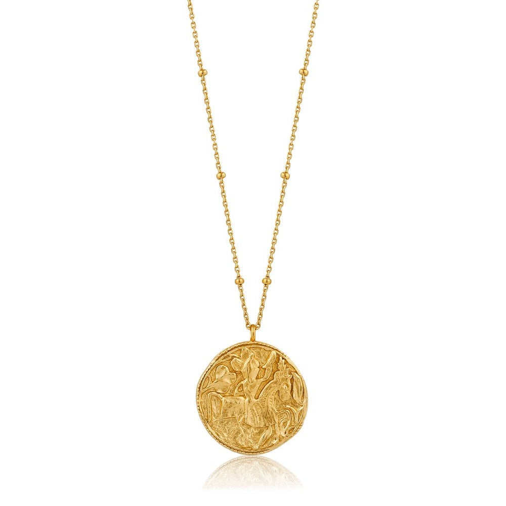 Coins Long Beaded Chain Necklace Gold