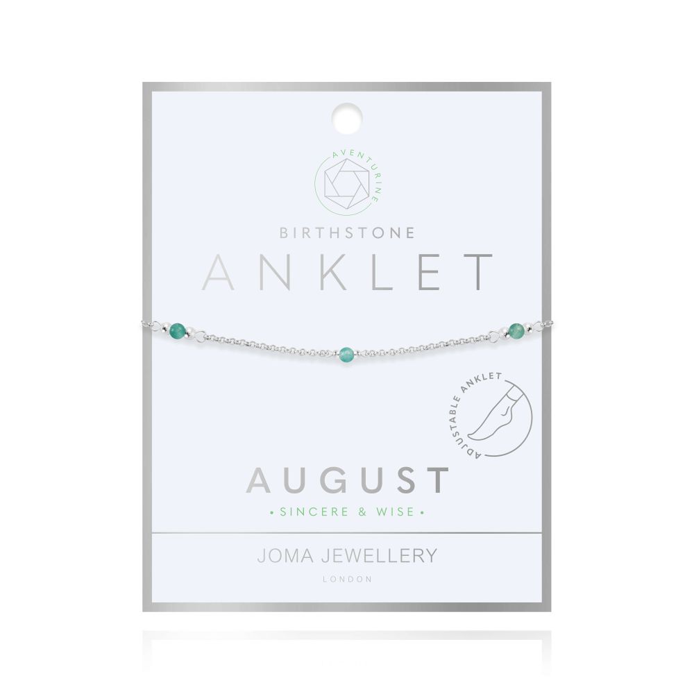 Anklet | Birthstone August Aventurine | Silver | 26cm Adjustable