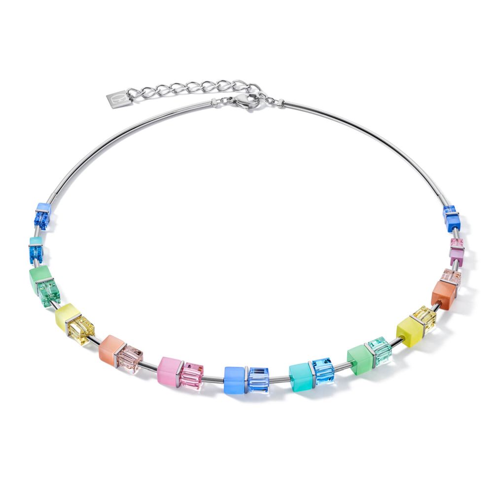 Multicolour Pastel-Silver Geo Cube Necklace