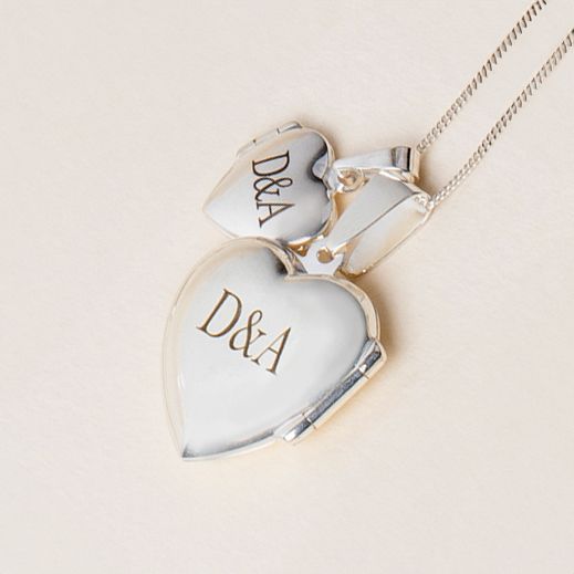 Large Silver Heart Locket Pendant Necklace