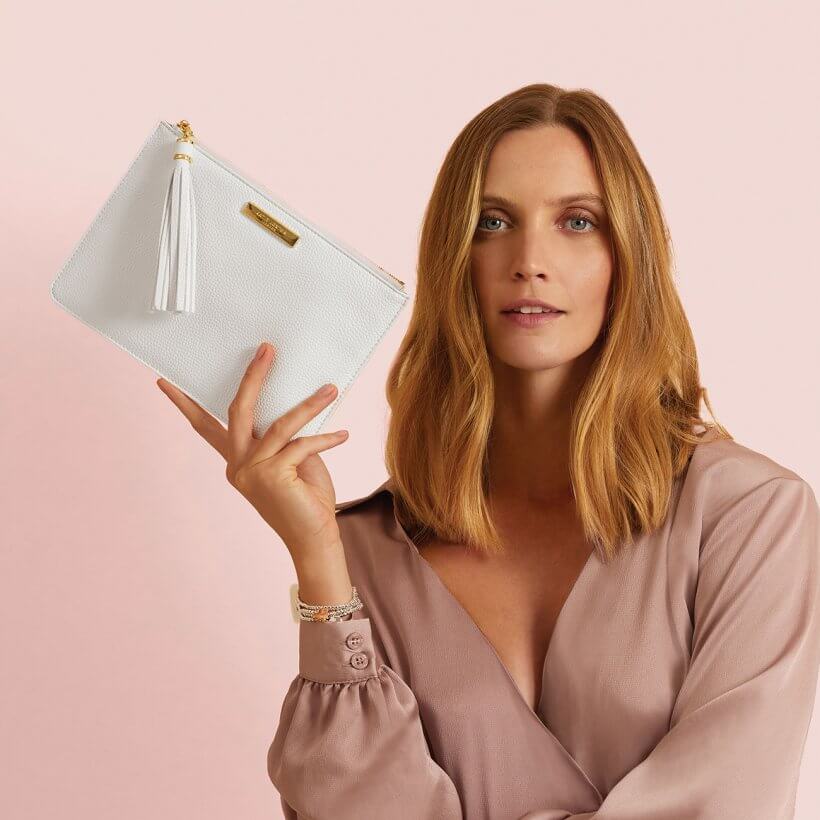 Sophia Tassel Pouch | White