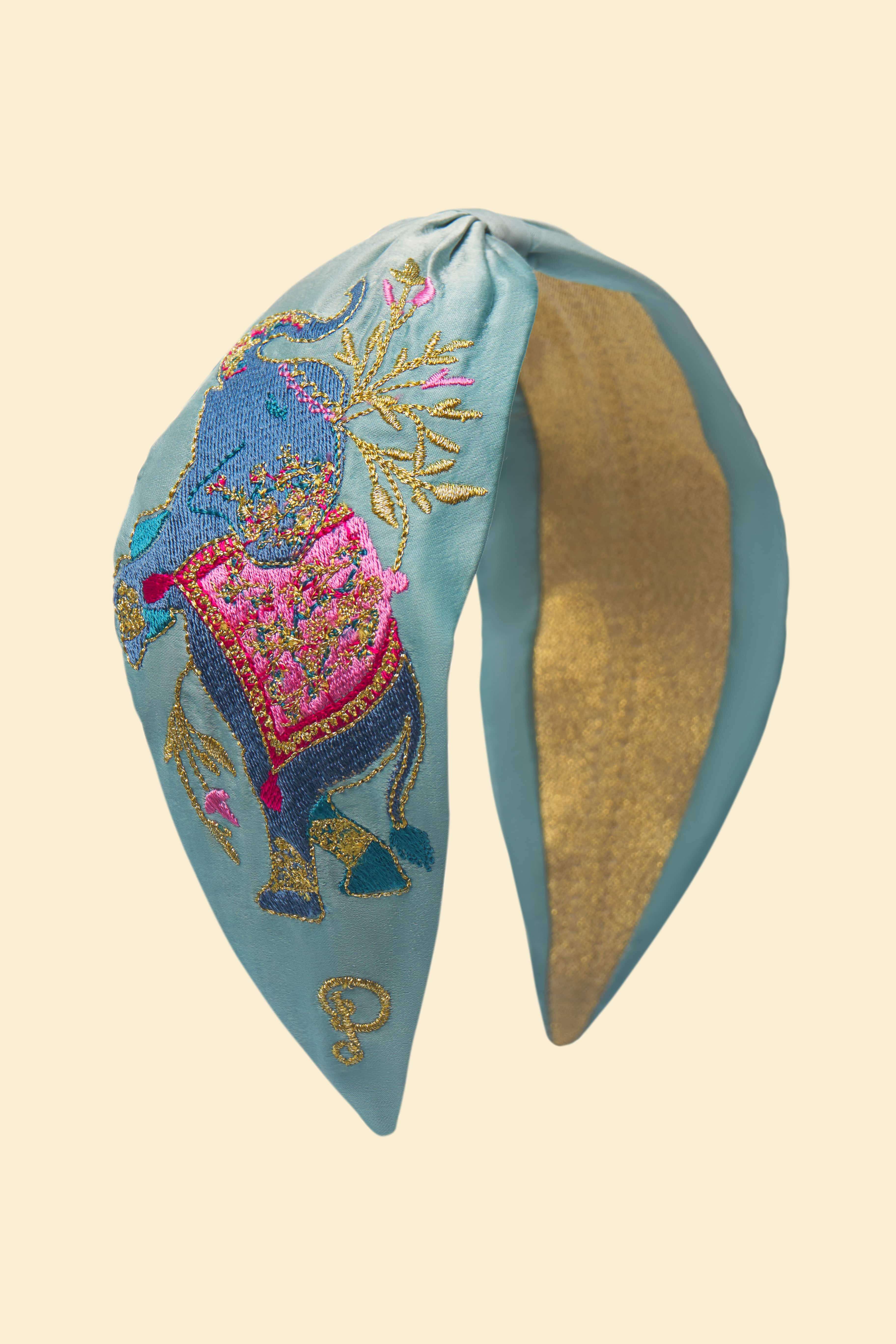Elephant Satin Embroidered Headband - Cornflower