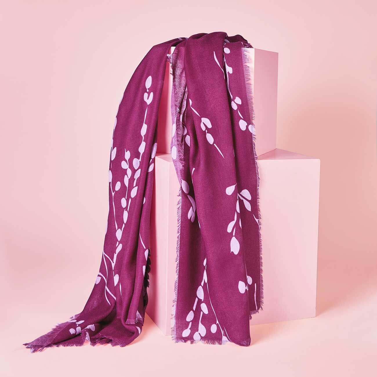 Printed Scarf | Winter Berry Print | White and Burgundy