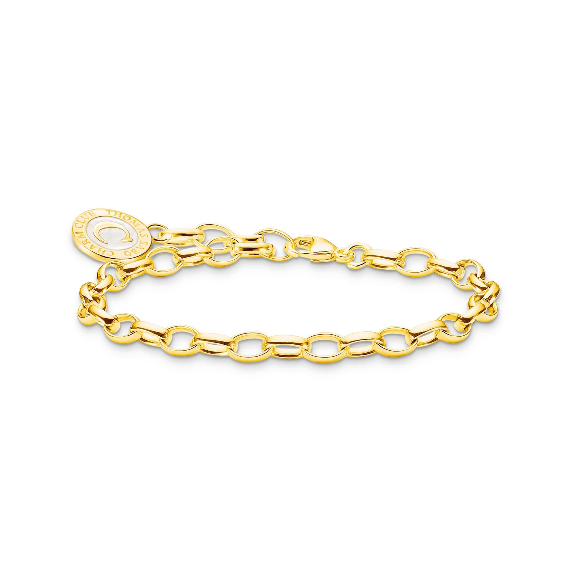 Gold Plated Member Charm Wide Anchor Link Bracelet With White Charmista Disc