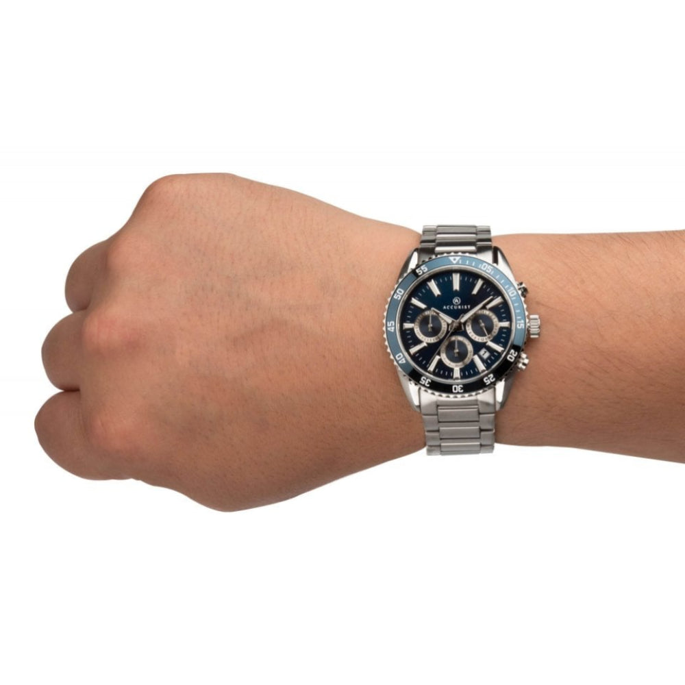 Stainless Steel Bracelet Strap & Case With Blue Dial Signature Chronograph Gents Watch