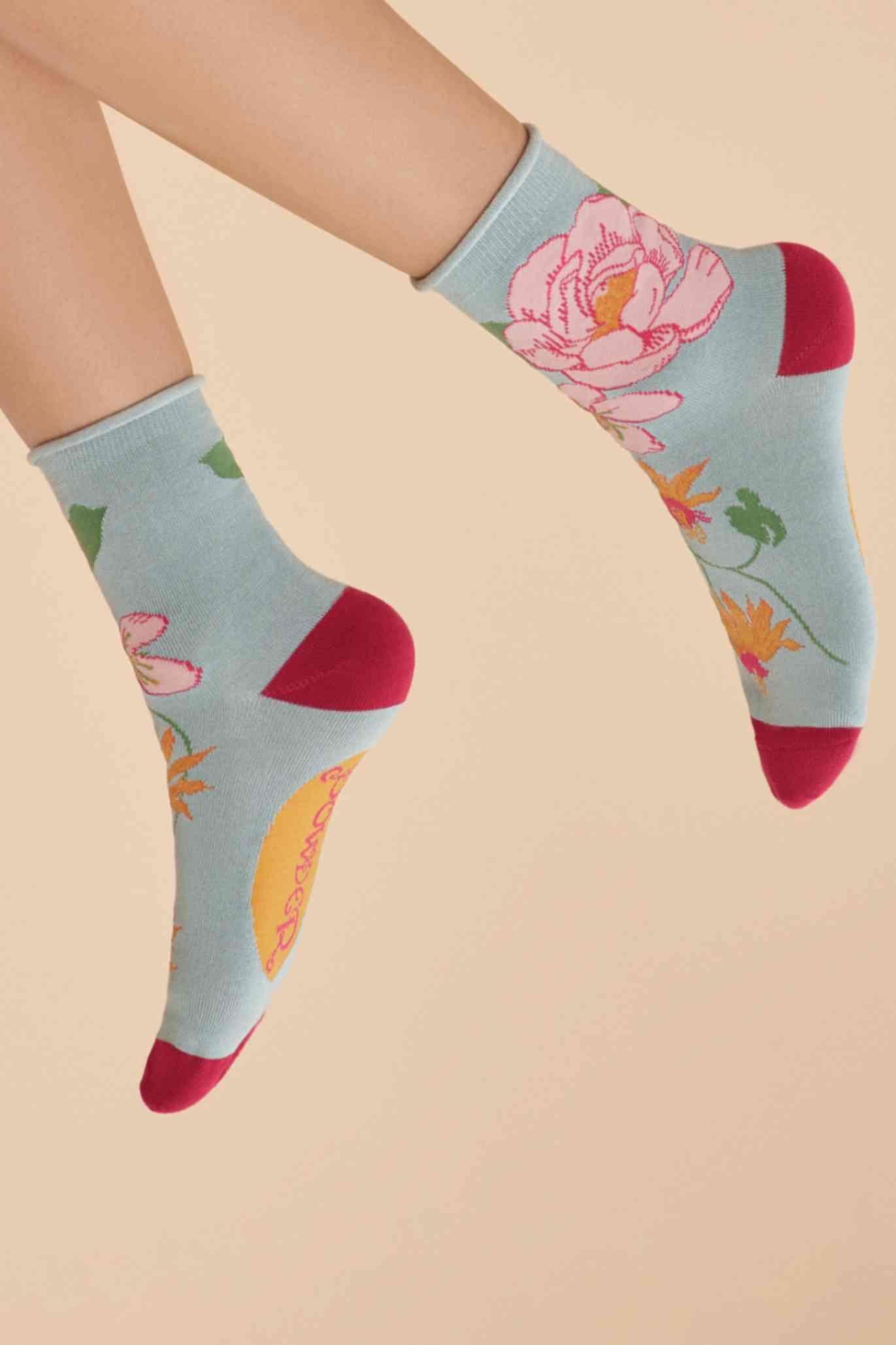 Tropical Flora Ankle Socks - Ice