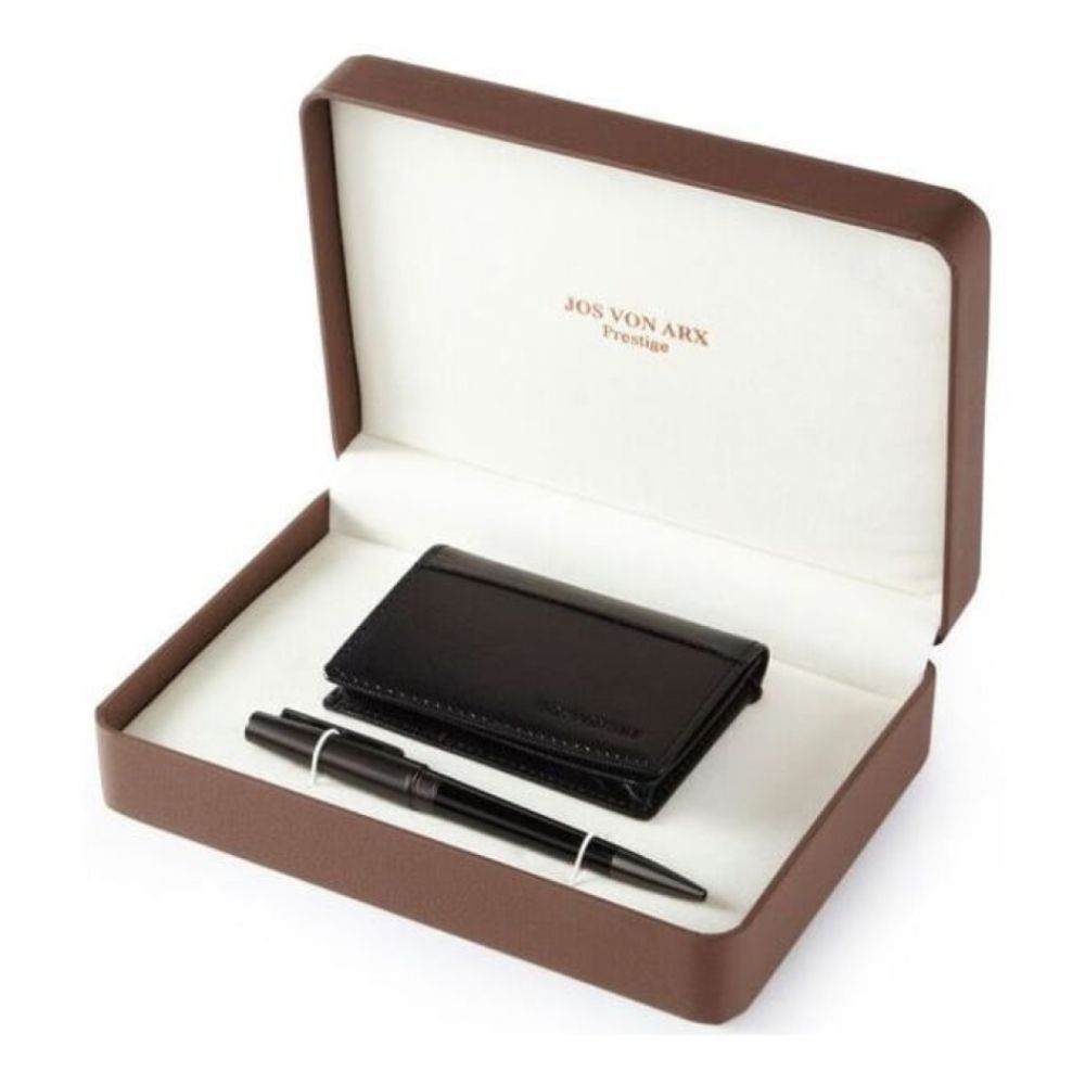 Men's Gift Set With Black Leather Business Card Holder & Ball Point Pen