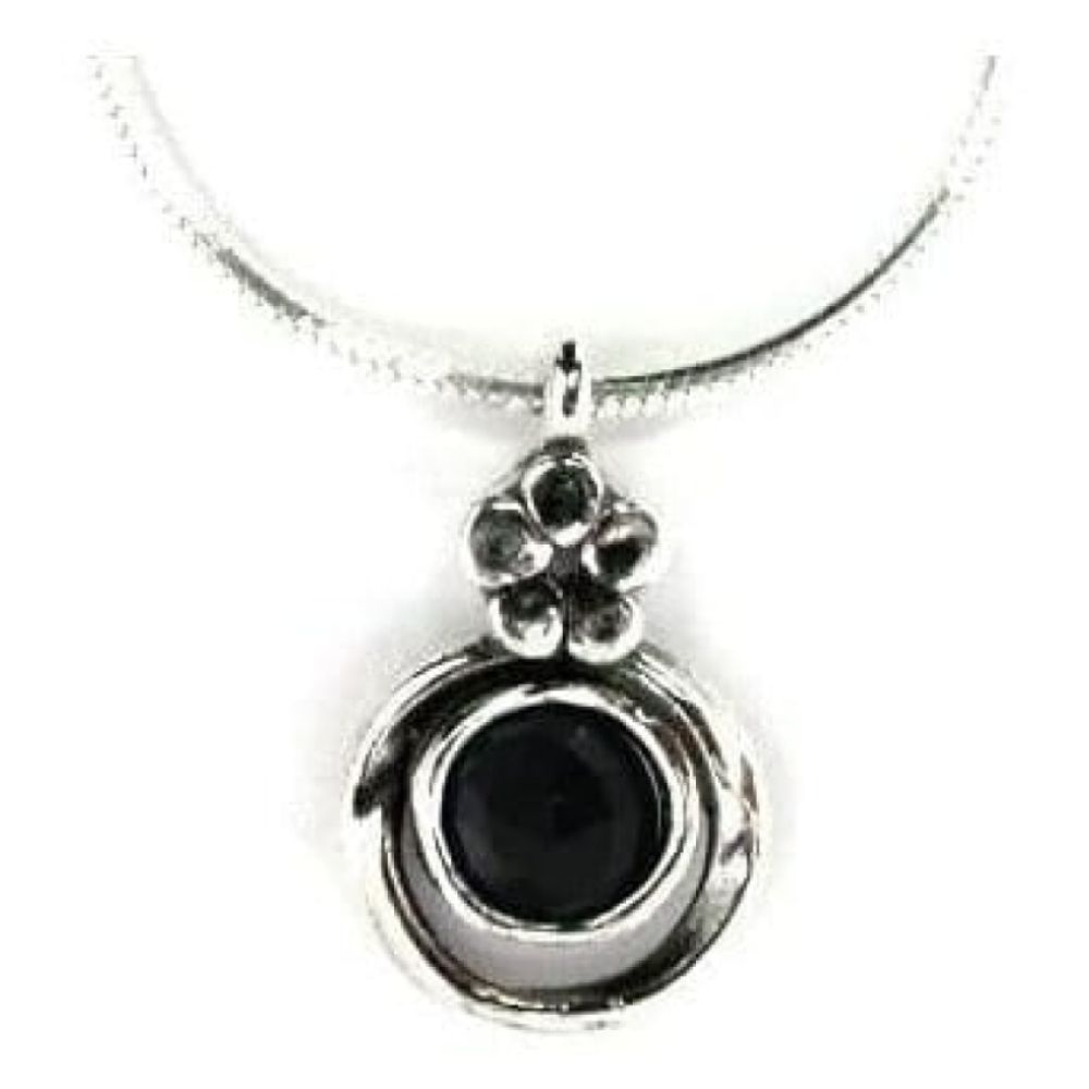 Ladies Handmade Silver Circular Black Onyx Pendant Necklace