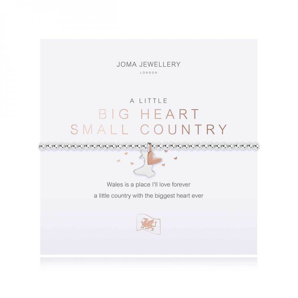 A Little | Big Heart Small Country (Welsh) | Silver | Bracelet | 17.5cm Stretch