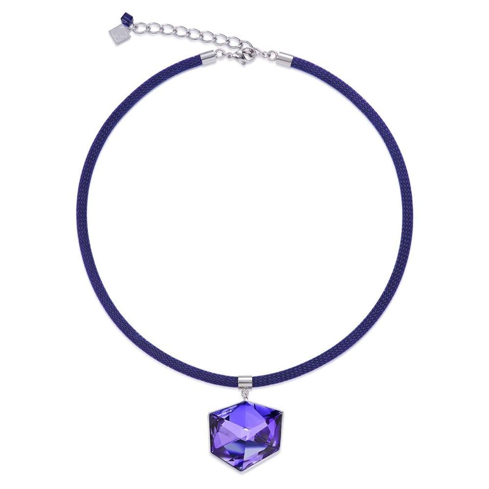 Violet Crystal & Enameled Mesh Chain Necklace