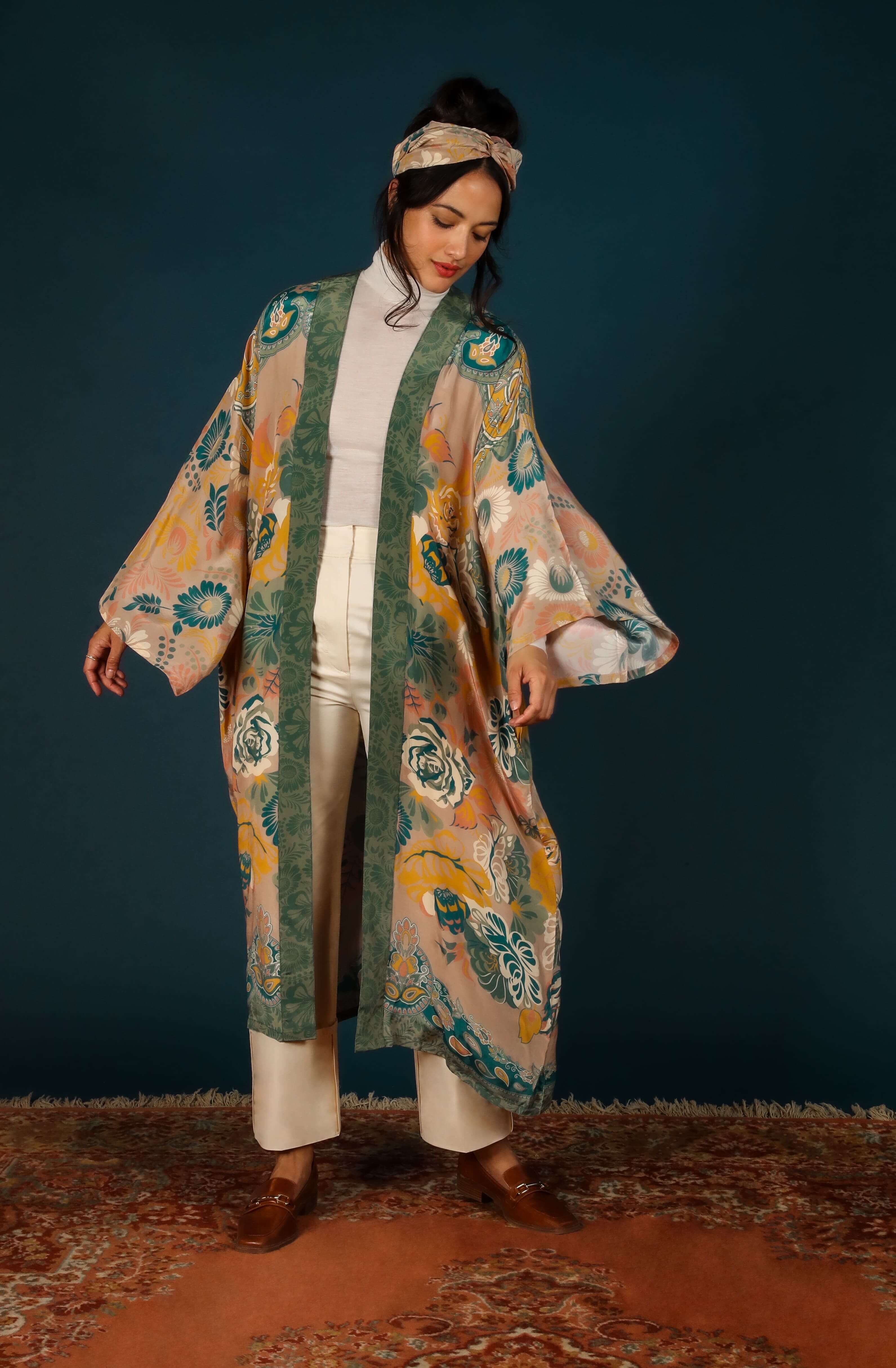 Luxury Kimono Gown Folk Art Floral- Petal
