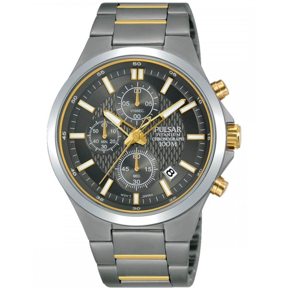 Titanium Bracelet Strap & Case With Black Chronograph Gents Watch