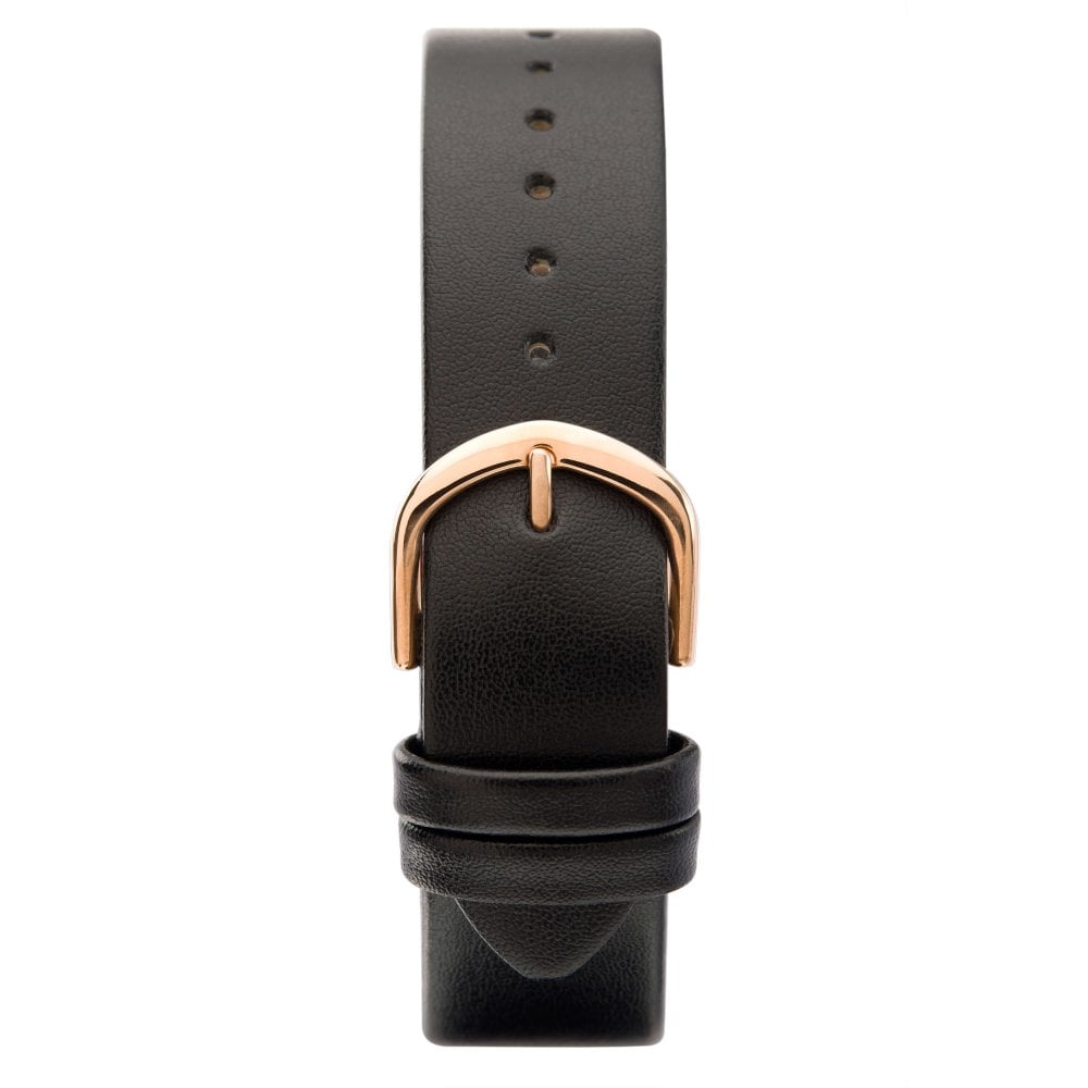 Rose Gold Plated Black Dial & Black Leather Strap Gents Watch