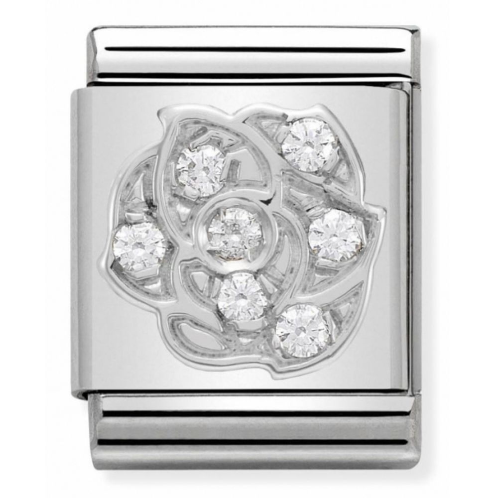 Composable Big Stainless Steel, Sterling Silver & Cubic Zirconia Rose Charm