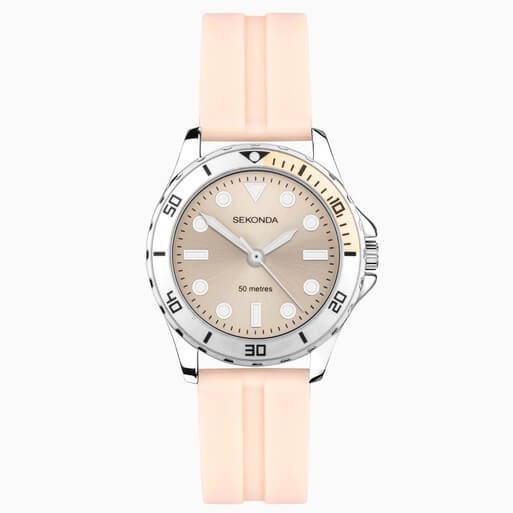 Balearic Peach Dial With Alloy Case & Peach Rubber Strap Ladies Watch