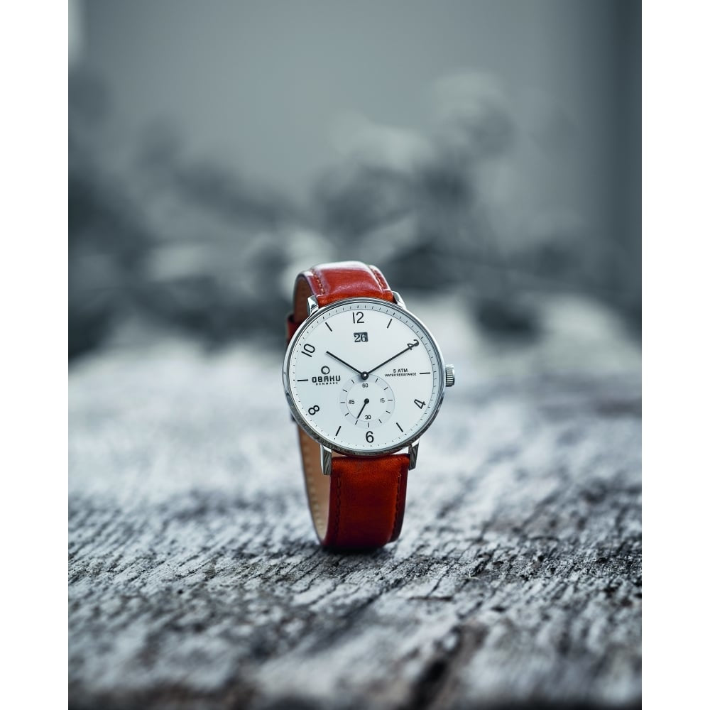 RISLEN - COGNAC Stainless Steel Leather Calf Date Display Watch