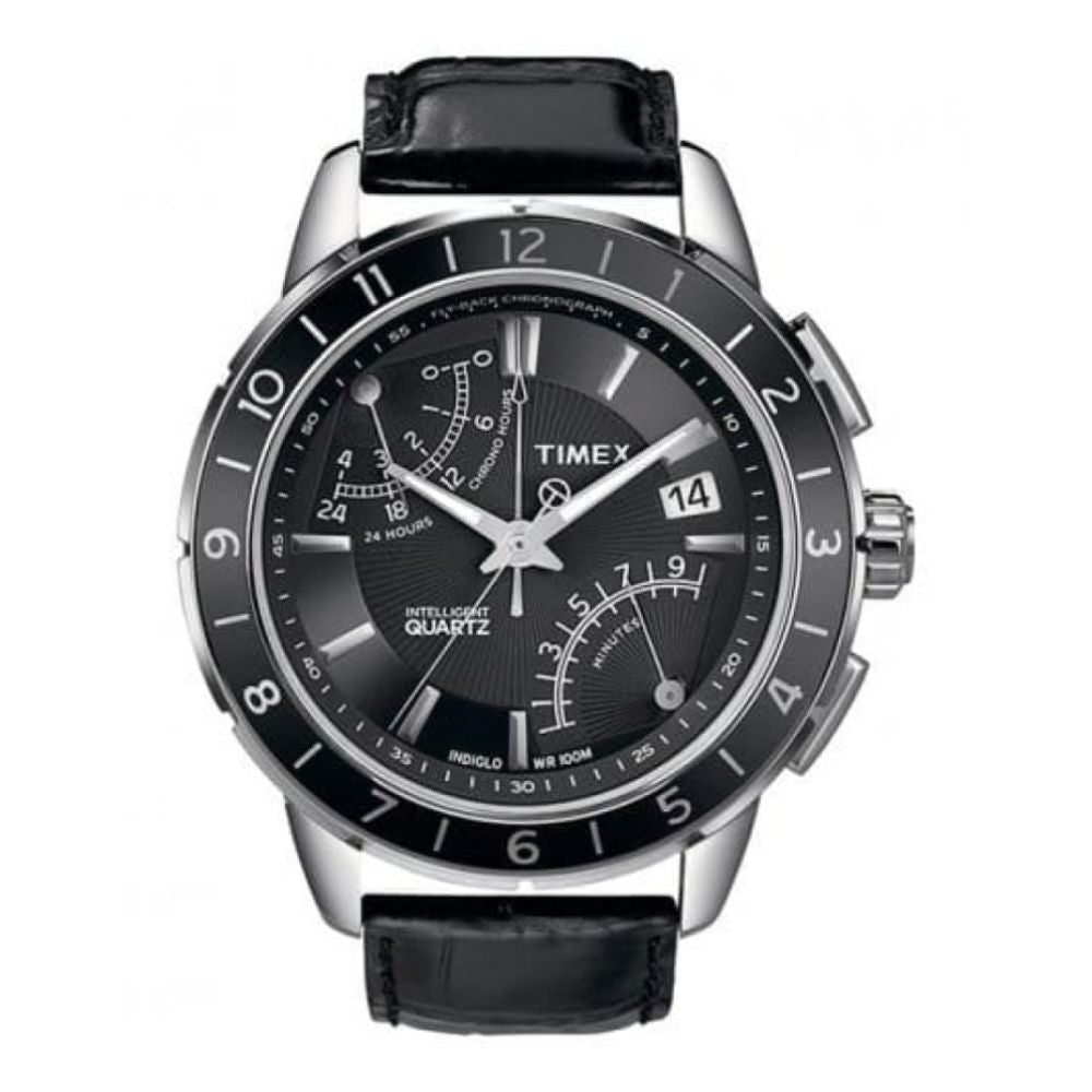 Gents Intelligent Quartz Fly Back Chronograph Black Leather Watch