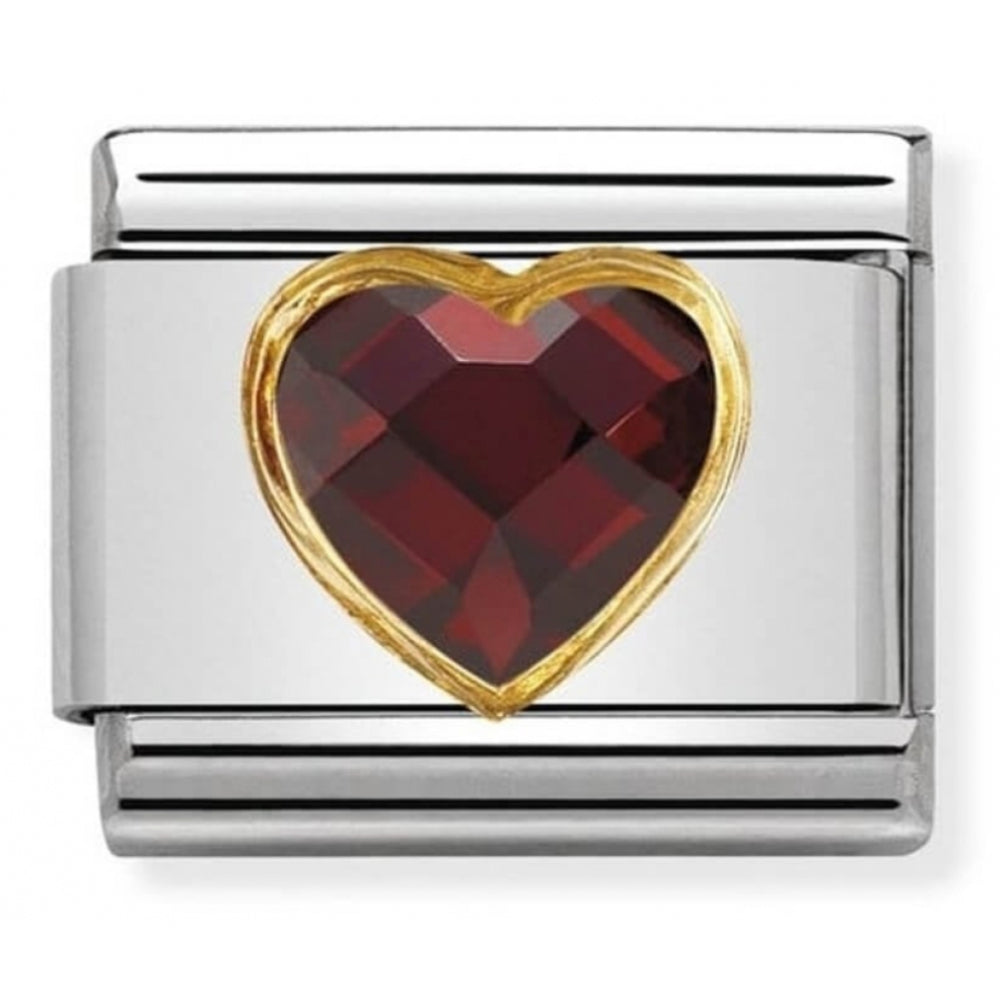 Composable Classic Red Heart Faceted CZ Charm In Stainless Steel & 750 Gold
