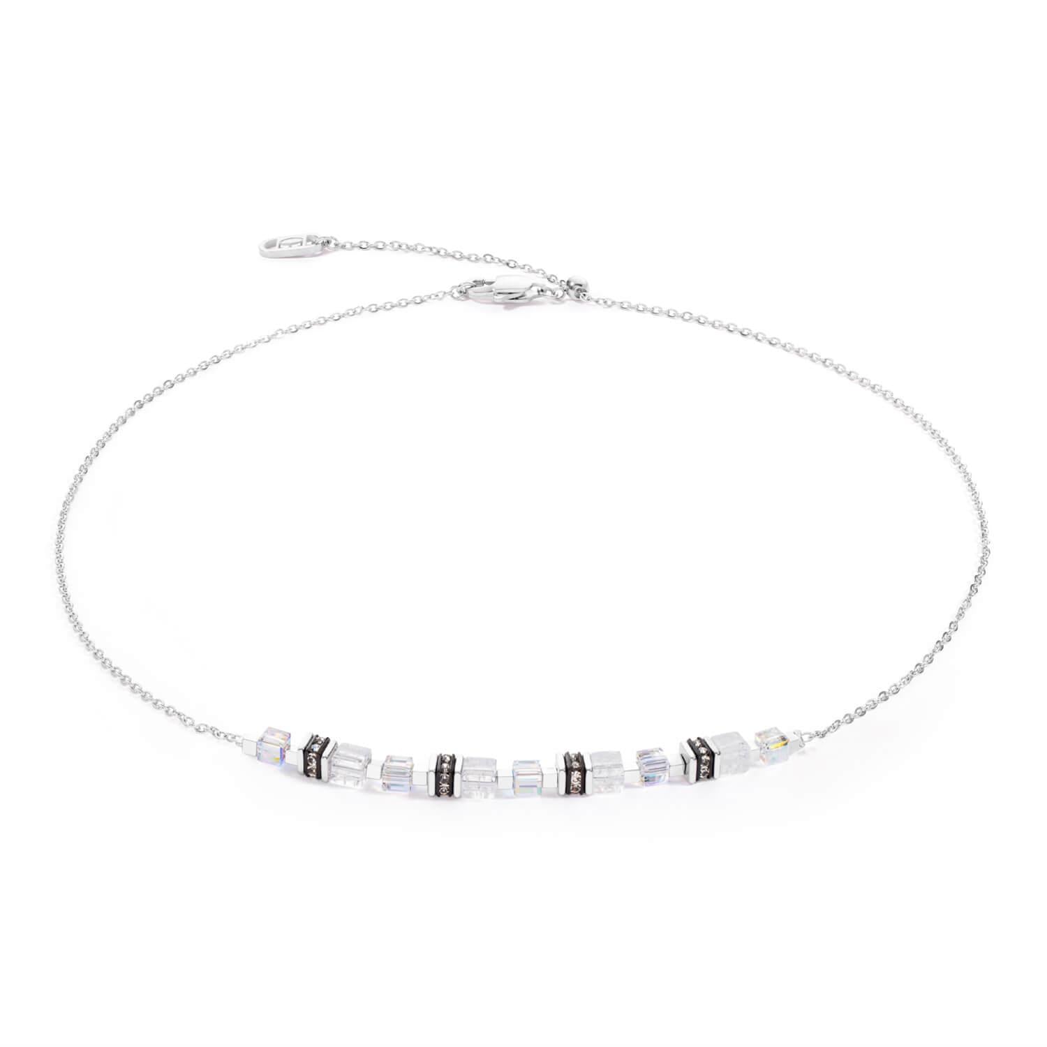 Mini Cubes & Chain Necklace In White-Silver