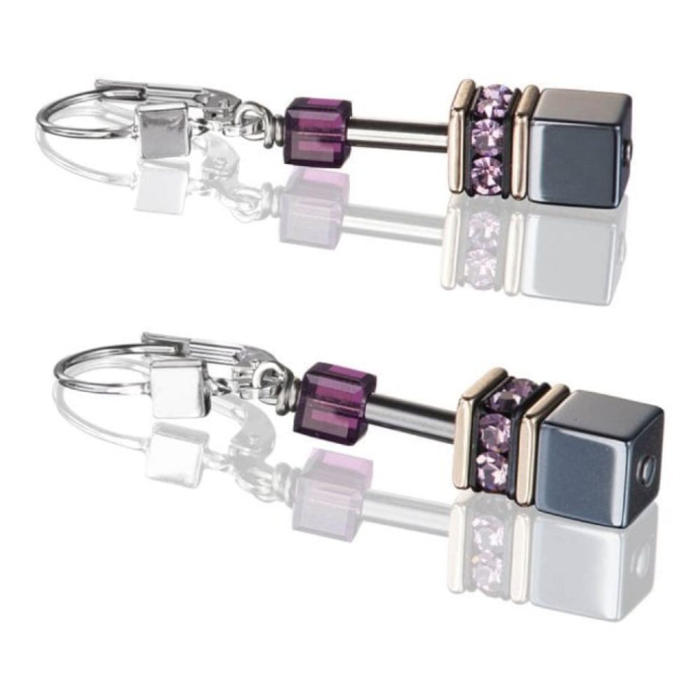 Geo Cube Purple- Grey Pierced Earrings