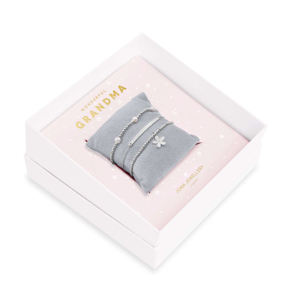 Occasion Gift Box | Wonderful Grandma | Silver | Bracelets | X2 Bracelet 17.5cm Stretch X1 Bracelet 19cm Adjustable