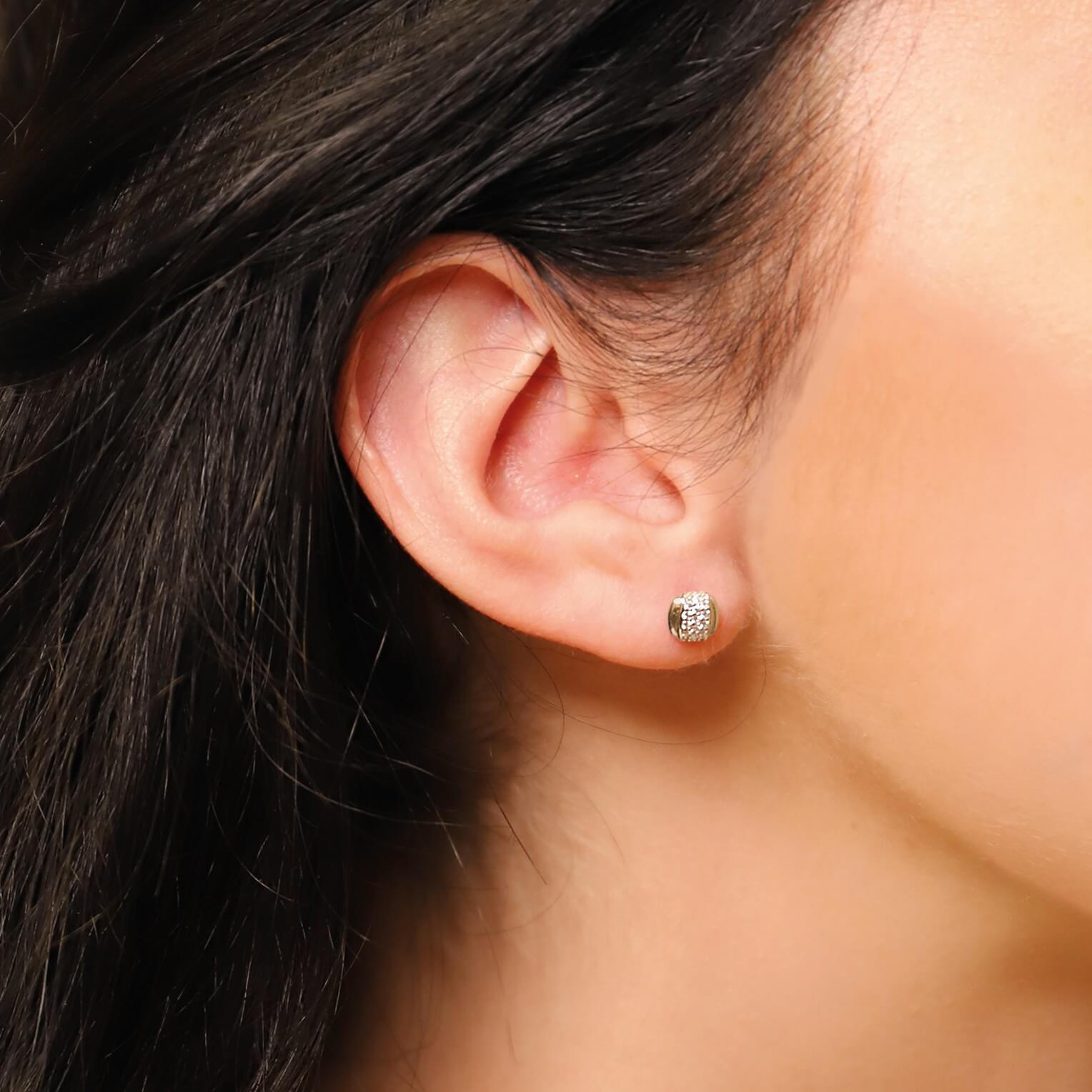 White CZ Gold Plated Stud Earrings
