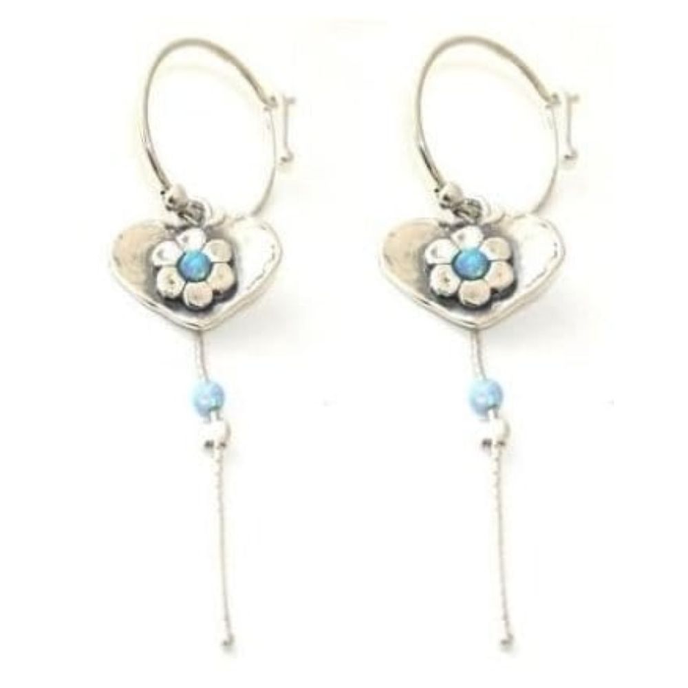 Ladies Handmade Silver Hoop Flower Earrings