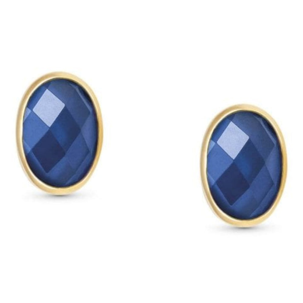 18k Gold Plated With Blue CZ Oval Earrings