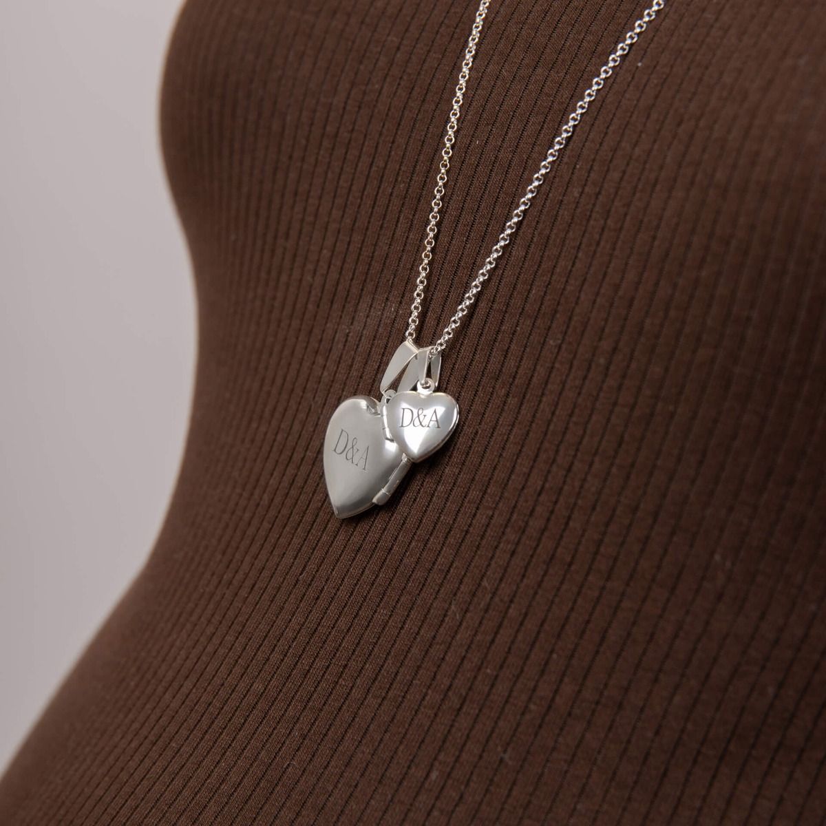 Large Silver Heart Locket Pendant Necklace
