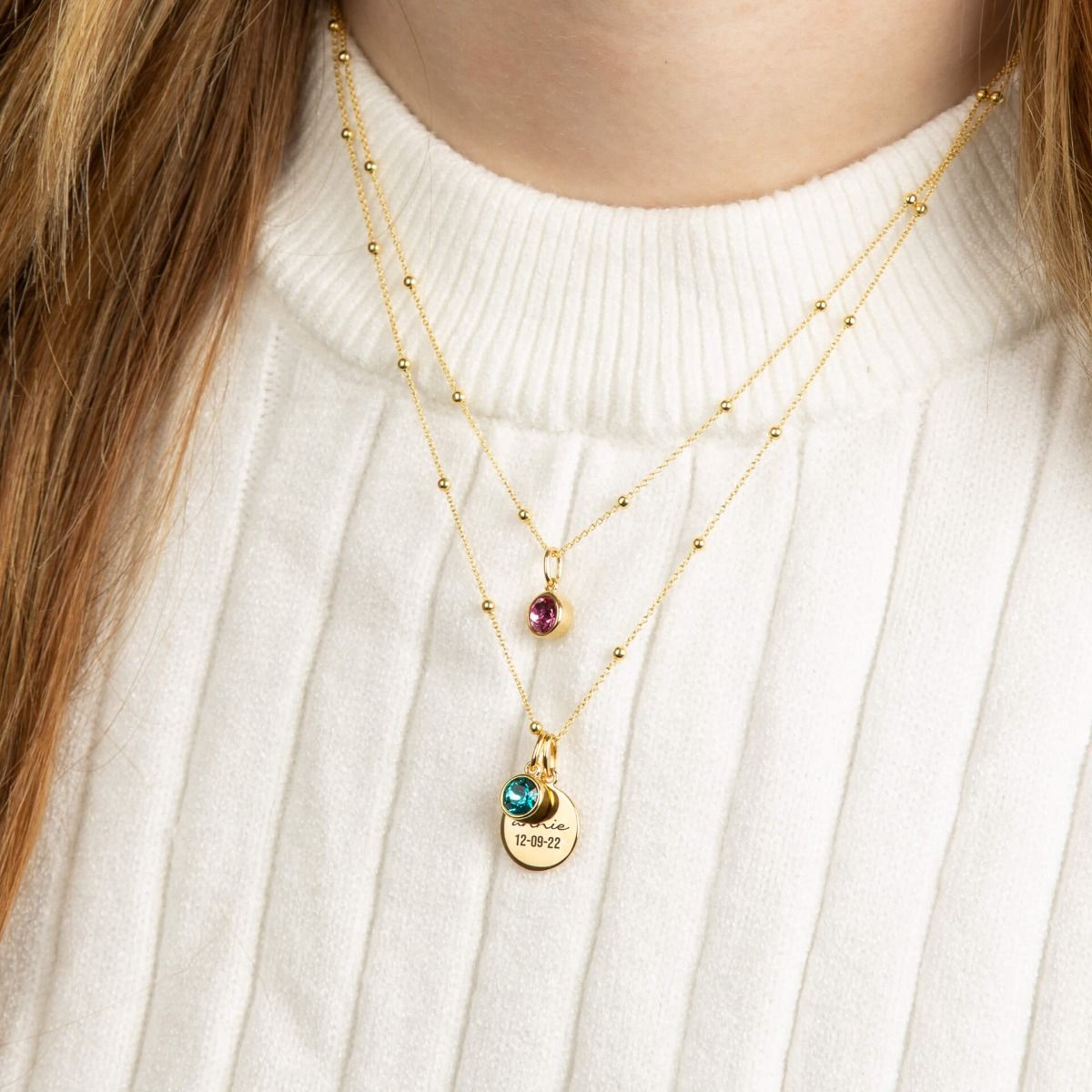 12mm Round Tag YG Plated Pendant Necklace