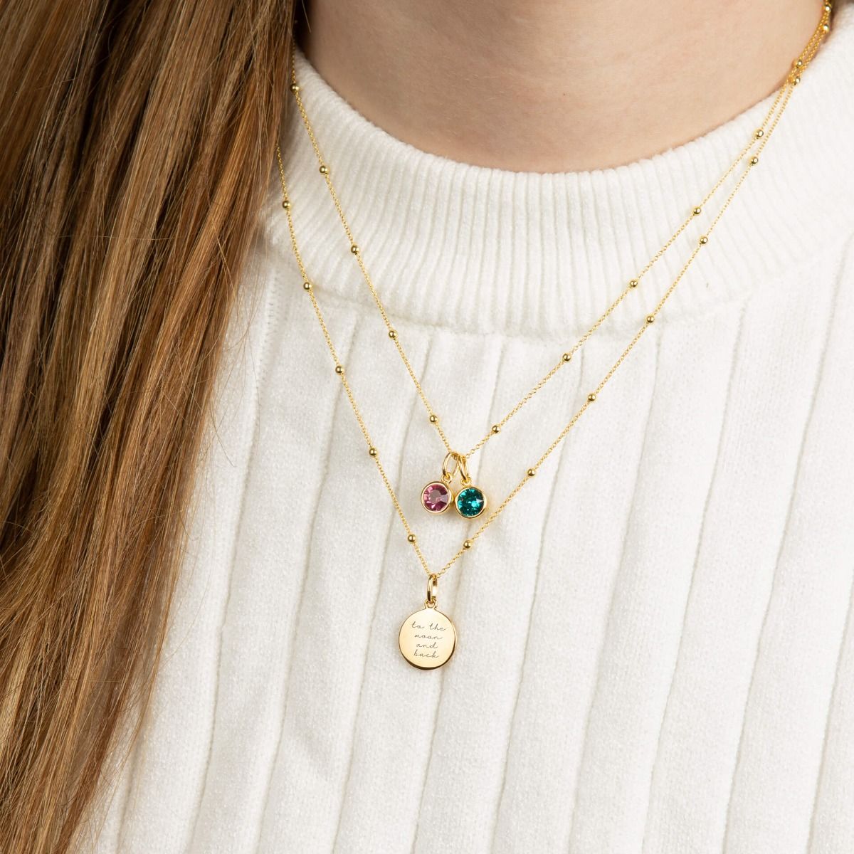 12mm Round Tag YG Plated Pendant Necklace