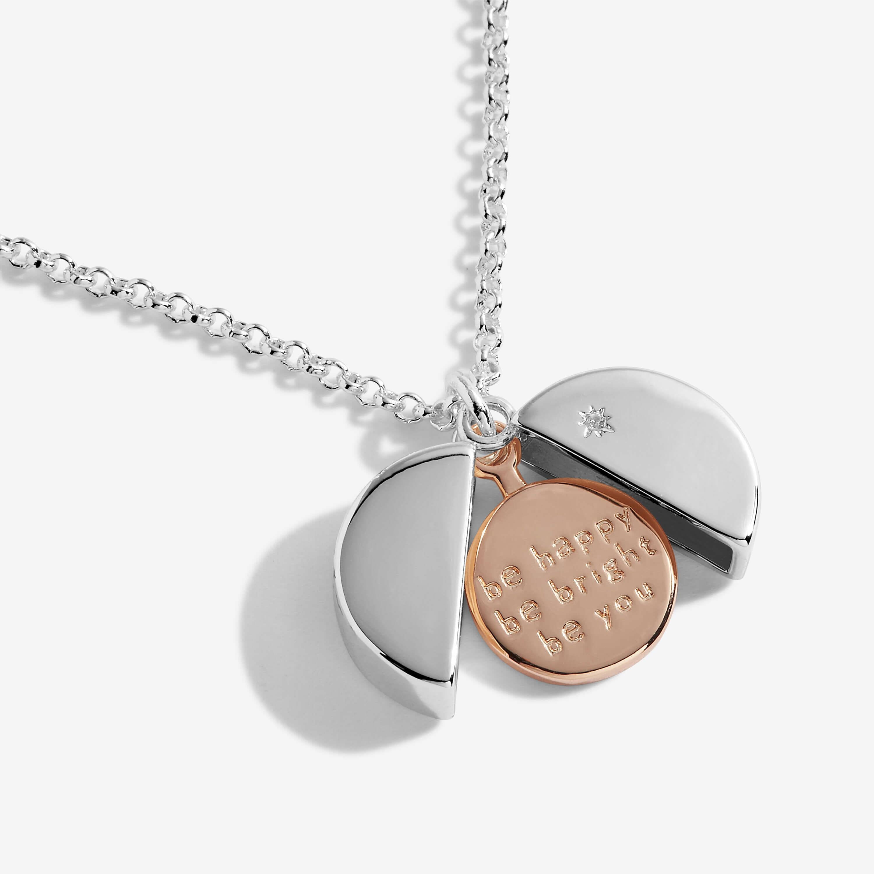 Secret Sentiment Lockets | Be Happy, Be Bright, Be You | Silver And Rose Gold | Necklace | 50cm Adjustable
