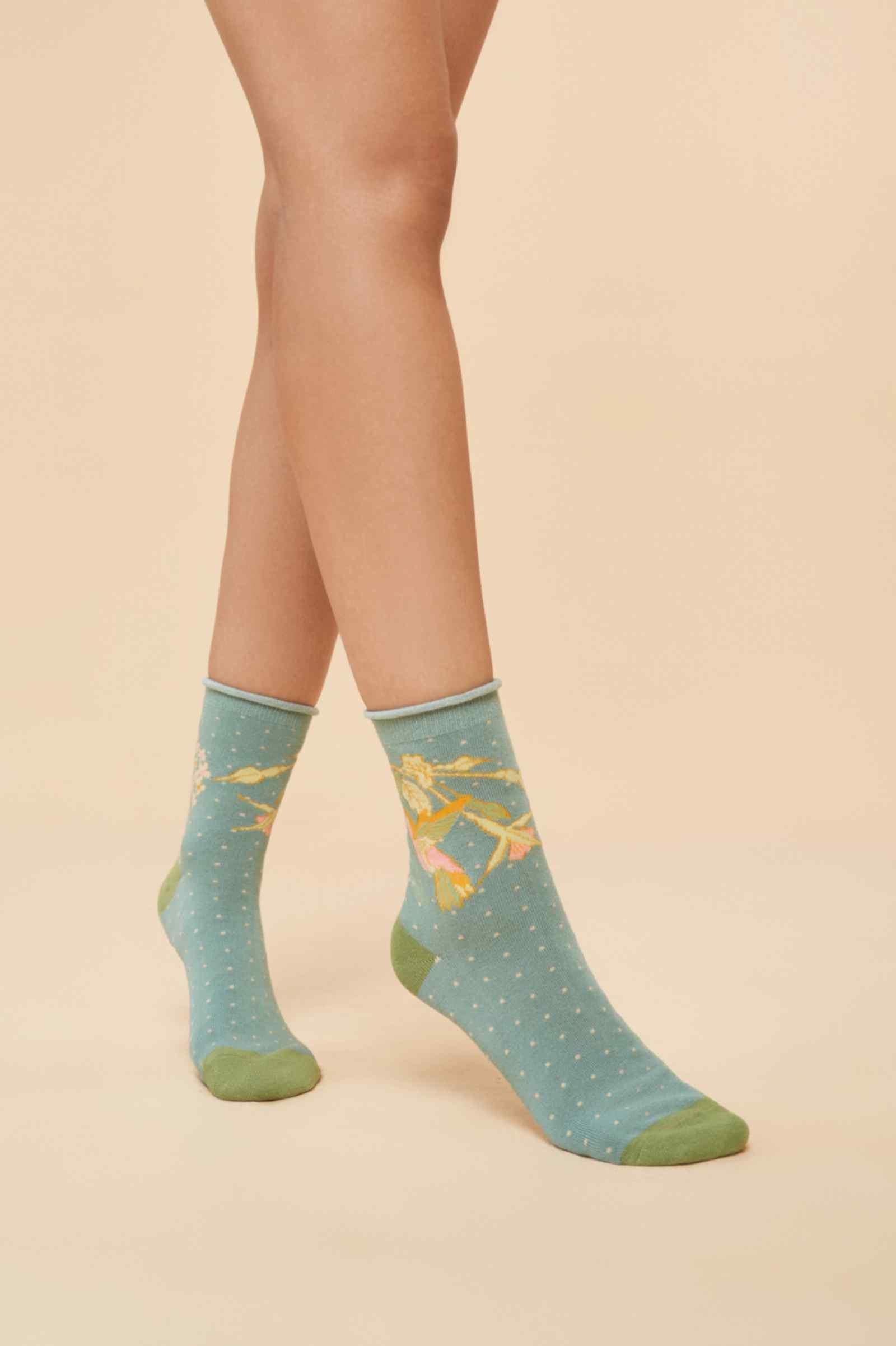 Hummingbird Ankle Socks - Aqua