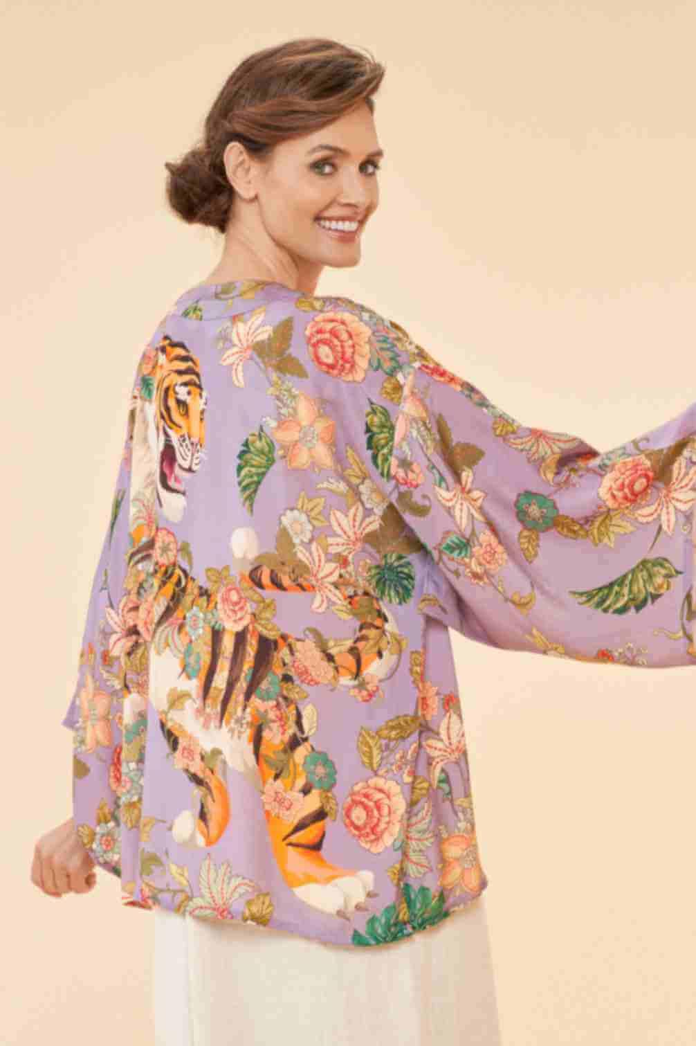 Prancing Tiger Kimono Jacket- Lilac